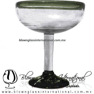 Copa Margarita Media Naranja Borde y pie de color Verde Olivo, Olive Green, Artesanías de Vidrio Soplado - Blown Glass Factory store cup water glass Handmade