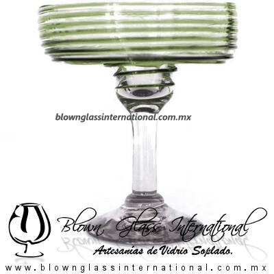Copa Margarita Vaso Espiral de Color Verde Olivo, Olive Green, Artesanías de Vidrio Soplado, Fabrica de Vidrio - Blown Glass Factory Store Tequila Shot Drunk Handmade