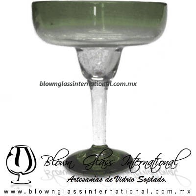 Copa Margarita Vaso desvanecido y Pie de Color Verde Olivo, Olive Green, Artesanías de Vidrio Soplado, Fabrica de Vidrio - Blown Glass Factory Store Tequila Shot Drunk Handmade