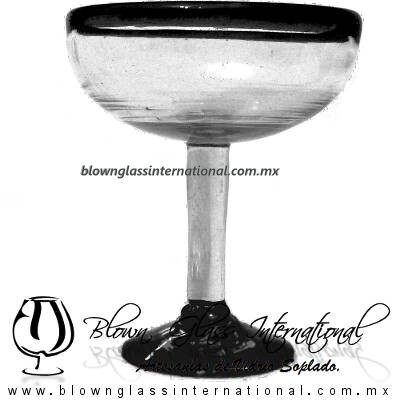 Copa Margarita Media Naranja Borde y pie de color Negro Black, Artesanías de Vidrio Soplado - Blown Glass Factory store cup water glass Handmade