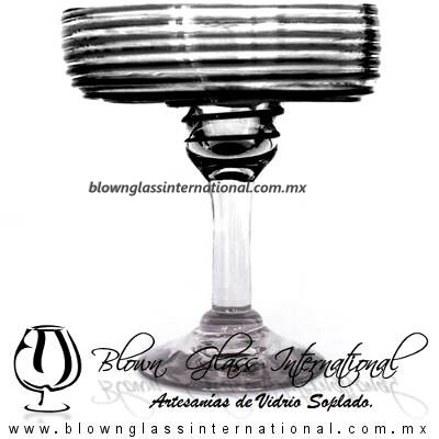 Copa Margarita Vaso Espiral de Color Negro, Black, Artesanías de Vidrio Soplado, Fabrica de Vidrio - Blown Glass Factory Store Tequila Shot Drunk Handmade
