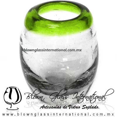 Tequilero Shot Barril Borde de Color Verde Lima, Light Green, Artesanías de Vidrio Soplado, Fabrica de Vidrio - Blown Glass Factory Store Tequila Shot Drunk Handmade