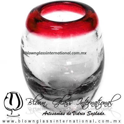 Tequilero Shot Barril Borde de Color rojo red, Artesanías de Vidrio Soplado, Fabrica de Vidrio - Blown Glass Factory Store Tequila Shot Drunk Handmade