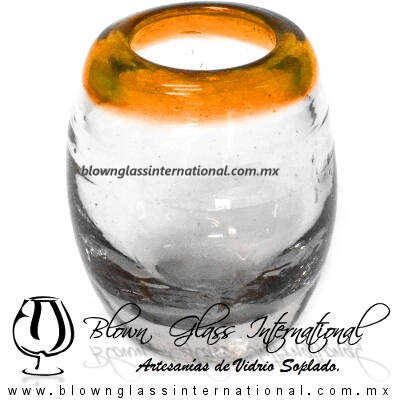 Tequilero Shot Barril Borde de Color Naranja, Orange, Artesanías de Vidrio Soplado, Fabrica de Vidrio - Blown Glass Factory Store Tequila Shot Drunk Handmade