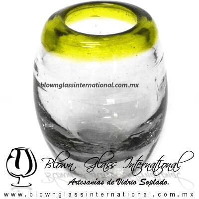 Tequilero Shot Barril Borde de Color Amarillo, Yellow, Artesanías de Vidrio Soplado, Fabrica de Vidrio - Blown Glass Factory Store Tequila Shot Drunk Handmade