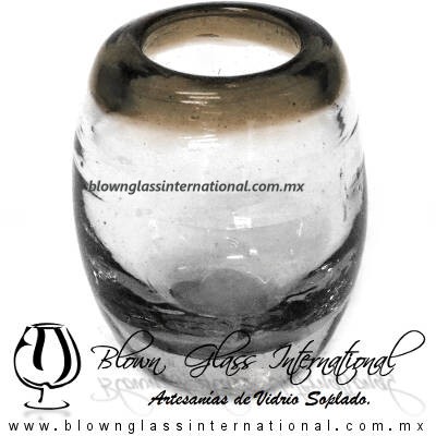 Tequilero Shot Barril Borde de Color Chocolate, Brown, Artesanías de Vidrio Soplado, Fabrica de Vidrio - Blown Glass Factory Store Tequila Shot Drunk Handmade