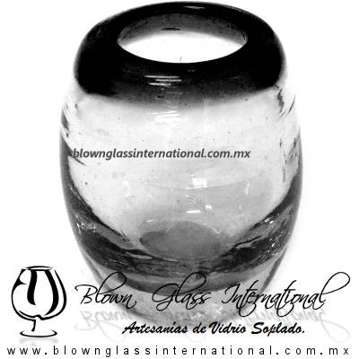 Tequilero Shot Barril Borde de Color Negro, Black, Artesanías de Vidrio Soplado, Fabrica de Vidrio - Blown Glass Factory Store Tequila Shot Drunk Handmade