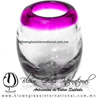 Tequilero Shot Barril Borde de Color Fucsia, Artesanías de Vidrio Soplado, Fabrica de Vidrio - Blown Glass Factory Store Tequila Shot Drunk Handmade