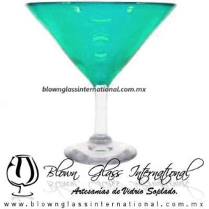 Copa Martini Sólido de Color Azul Turquesa, Teal Blue, Artesanías de Vidrio Soplado - Blown Glass