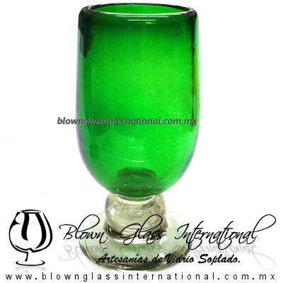 Copa Pingüino Tallo Bola Sólido de Color Verde Jade, Dark Green, Artesanías de Vidrio Soplado - Blown Glass Copa Pingüino Tallo Bola Sólido de Color Verde Jade, Dark Green, Artesanías de Vidrio Soplado - Blown Glass