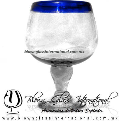 Copa Chabela Borde de color Azul Cobalto, Fábrica de Vidrio Soplado Artesanal, made in México - Blown Glass Factory Store Tonala, Handcraft, Handmade.