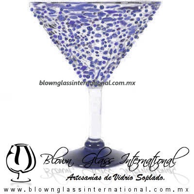 Copa Martini Granizado y Pie de Color Azul Cobalto, Cobalt Blue, Artesanías de Vidrio Soplado - Blown Glass Copa Martini Granizado y Pie de Color Azul Cobalto, Cobalt Blue, Artesanías de Vidrio Soplado - Blown Glass