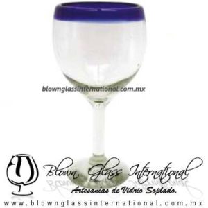 Copa Vino Borde de Color Azul Cobalto, Cobalt blue, Artesanías de Vidrio Soplado - Blown Glass