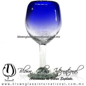 Copa Vino Desvanecido de Color azul cobalto, Fábrica de Vidrio Soplado Artesanal, made in México - Blown Glass Factory Store Tonala, Handcraft, Handmade.