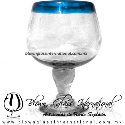 Copa Chabela Borde de color Azul Aguamarina aqua, Fábrica de Vidrio Soplado Artesanal, made in México - Blown Glass Factory Store Tonala, Handcraft, Handmade.