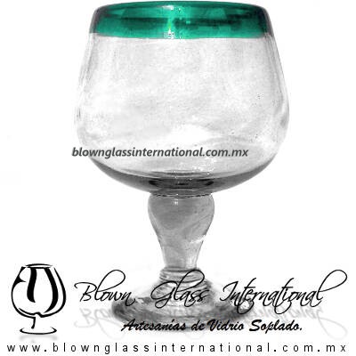 Copa Chabela Borde de color Azul Teal (turquesa), Fábrica de Vidrio Soplado Artesanal, made in México - Blown Glass Factory Store Tonala, Handcraft, Handmade.
