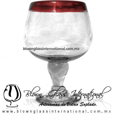 Copa Chabela Borde de color Morado, Fábrica de Vidrio Soplado Artesanal, made in México - Blown Glass Factory Store Tonala, Handcraft, Handmade.