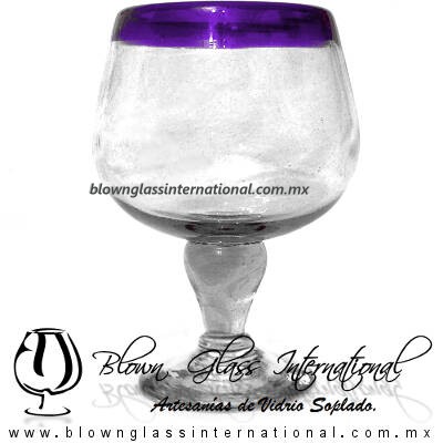 Copa Chabela Borde de color Morado, Fábrica de Vidrio Soplado Artesanal, made in México - Blown Glass Factory Store Tonala, Handcraft, Handmade.