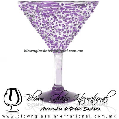 Copa Martini Granizado y Pie de Color Morado, Purple, Artesanías de Vidrio Soplado - Blown Glass Copa Martini Granizado y Pie de Color Morado, Purple, Artesanías de Vidrio Soplado - Blown Glass