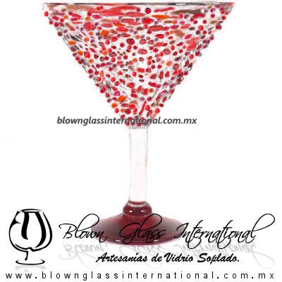 Copa Martini Granizado y Pie de Color Rojo, Red, Artesanías de Vidrio Soplado - Blown Glass Copa Martini Granizado y Pie de Color Rojo, Red, Artesanías de Vidrio Soplado - Blown Glass