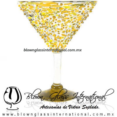 Copa Martini Granizado y Pie de Color Amarillo, Yellow, Artesanías de Vidrio Soplado - Blown Glass Copa Martini Granizado y Pie de Color Amarillo, Yellow, Artesanías de Vidrio Soplado - Blown Glass