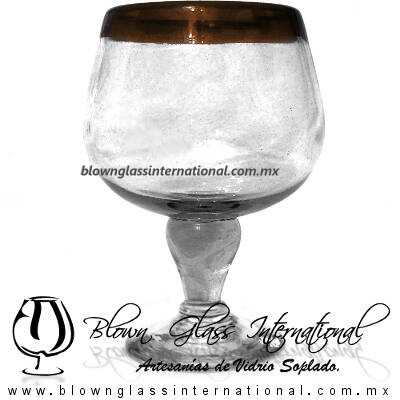 Copa Chabela Borde de color Chocolate, Fábrica de Vidrio Soplado Artesanal, made in México - Blown Glass Factory Store Tonala, Handcraft, Handmade.