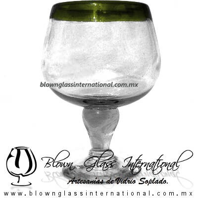 Copa Chabela Borde de color Verde Olivo, Fábrica de Vidrio Soplado Artesanal, made in México - Blown Glass Factory Store Tonala, Handcraft, Handmade.