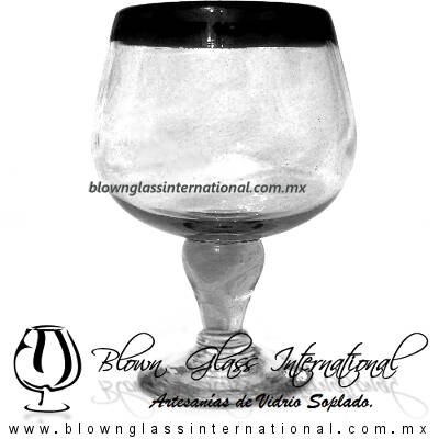 Copa Chabela Borde de color Negro, Fábrica de Vidrio Soplado Artesanal, made in México - Blown Glass Factory Store Tonala, Handcraft, Handmade.