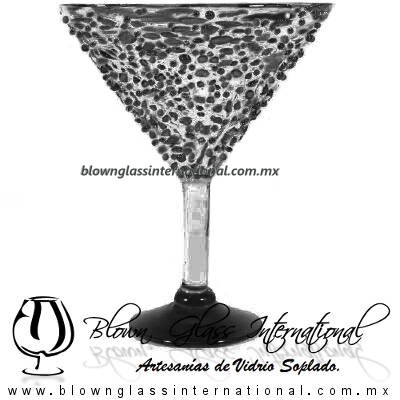 Copa Martini Granizado y Pie de Color Negro, Black, Artesanías de Vidrio Soplado - Blown Glass Copa Martini Granizado y Pie de Color Negro, Black, Artesanías de Vidrio Soplado - Blown Glass