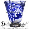 Florero lechuga con Pie e hilo jalado de Color Azul Cobalto, Fabrica de vidrio Soplado Artesanal - Blown Glass Factory Store, Handcraft