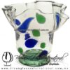 Florero lechuga Grande con Pie, Lunetas Bicolor Azul Cobalto y Verde Jade. Fábrica de Vidrio Soplado Artesanal, made in México - Blown Glass Factory Store Tonala, Handcraft, Handmade.