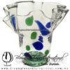 Florero lechuga Grande con Pie, Lunetas Bicolor Azul Cobalto y Verde Jade. Fábrica de Vidrio Soplado Artesanal, made in México - Blown Glass Factory Store Tonala, Handcraft, Handmade.