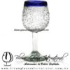Copa Vino Granizado Cristal y Borde de Color Azul Cobalto, Fábrica de Vidrio Soplado Artesanal, made in México - Blown Glass Factory Store Tonala, Handcraft, Handmade.