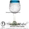 Copa Vino Granizado Cristal y Borde de Color Azul Aguamarina, Fábrica de Vidrio Soplado Artesanal, made in México - Blown Glass Factory Store Tonala, Handcraft, Handmade.