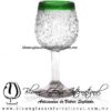 Copa Vino Granizado Cristal y Borde de Color Verde Jade, Fábrica de Vidrio Soplado Artesanal, made in México - Blown Glass Factory Store Tonala, Handcraft, Handmade.