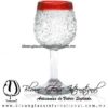 Copa Vino Granizado Cristal y Borde de Color Rojo, Fábrica de Vidrio Soplado Artesanal, made in México - Blown Glass Factory Store Tonala, Handcraft, Handmade.