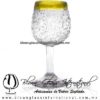 Copa Vino Granizado Cristal y Borde de Color Amarillo, Fábrica de Vidrio Soplado Artesanal, made in México - Blown Glass Factory Store Tonala, Handcraft, Handmade.
