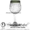 Copa Vino Granizado Cristal y Borde de Color Verde Olivo, Fábrica de Vidrio Soplado Artesanal, made in México - Blown Glass Factory Store Tonala, Handcraft, Handmade.