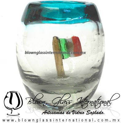 Tequilero barril con Bandera y Borde de color, Fábrica de Vidrio Soplado Artesanal, made in México - Blown Glass Factory Store Tonala, Handcraft, Handmade. Tequilero barril con Bandera y Borde de color, Fábrica de Vidrio Soplado Artesanal, made in México - Blown Glass Factory Store Tonala, Handcraft, Handmade.