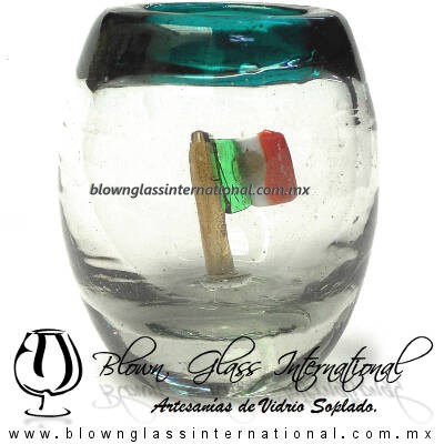 Tequilero barril con Bandera y Borde de color, Fábrica de Vidrio Soplado Artesanal, made in México - Blown Glass Factory Store Tonala, Handcraft, Handmade. Tequilero barril con Bandera y Borde de color, Fábrica de Vidrio Soplado Artesanal, made in México - Blown Glass Factory Store Tonala, Handcraft, Handmade.