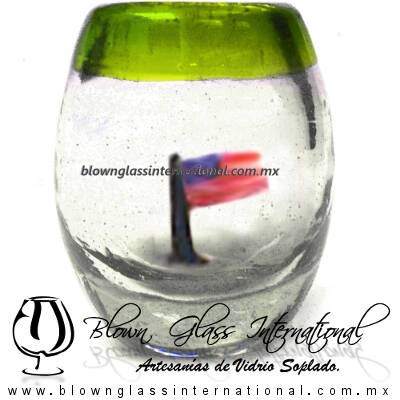 Tequilero barril con Bandera y Borde de color, Fábrica de Vidrio Soplado Artesanal, made in México - Blown Glass Factory Store Tonala, Handcraft, Handmade. Tequilero barril con Bandera y Borde de color, Fábrica de Vidrio Soplado Artesanal, made in México - Blown Glass Factory Store Tonala, Handcraft, Handmade.