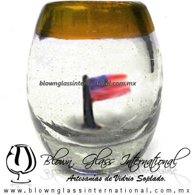 Tequilero barril con Bandera y Borde de color, Fábrica de Vidrio Soplado Artesanal, made in México - Blown Glass Factory Store Tonala, Handcraft, Handmade. Tequilero barril con Bandera y Borde de color, Fábrica de Vidrio Soplado Artesanal, made in México - Blown Glass Factory Store Tonala, Handcraft, Handmade.