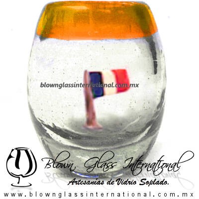 Tequilero barril con Bandera y Borde de color, Fábrica de Vidrio Soplado Artesanal, made in México - Blown Glass Factory Store Tonala, Handcraft, Handmade. Tequilero barril con Bandera y Borde de color, Fábrica de Vidrio Soplado Artesanal, made in México - Blown Glass Factory Store Tonala, Handcraft, Handmade.