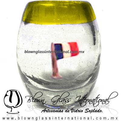 Tequilero barril con Bandera y Borde de color, Fábrica de Vidrio Soplado Artesanal, made in México - Blown Glass Factory Store Tonala, Handcraft, Handmade. Tequilero barril con Bandera y Borde de color, Fábrica de Vidrio Soplado Artesanal, made in México - Blown Glass Factory Store Tonala, Handcraft, Handmade.