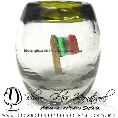 Tequilero barril con Bandera y Borde de color, Fábrica de Vidrio Soplado Artesanal, made in México - Blown Glass Factory Store Tonala, Handcraft, Handmade. Tequilero barril con Bandera y Borde de color, Fábrica de Vidrio Soplado Artesanal, made in México - Blown Glass Factory Store Tonala, Handcraft, Handmade.