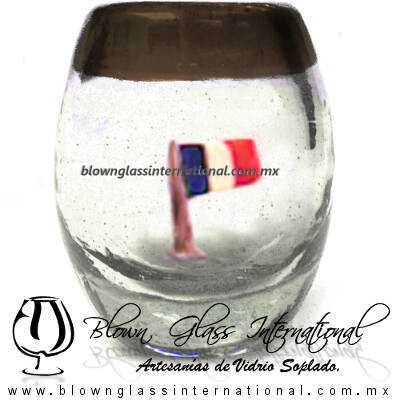 Tequilero barril con Bandera y Borde de color, Fábrica de Vidrio Soplado Artesanal, made in México - Blown Glass Factory Store Tonala, Handcraft, Handmade. Tequilero barril con Bandera y Borde de color, Fábrica de Vidrio Soplado Artesanal, made in México - Blown Glass Factory Store Tonala, Handcraft, Handmade.