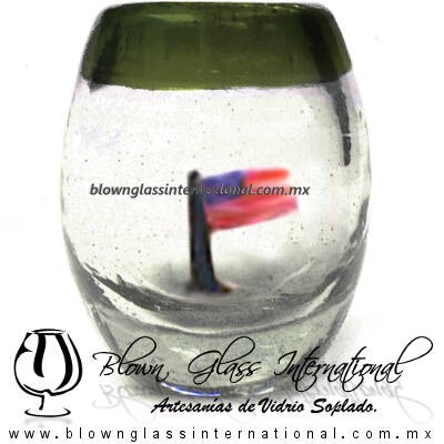 Tequilero barril con Bandera y Borde de color, Fábrica de Vidrio Soplado Artesanal, made in México - Blown Glass Factory Store Tonala, Handcraft, Handmade. Tequilero barril con Bandera y Borde de color, Fábrica de Vidrio Soplado Artesanal, made in México - Blown Glass Factory Store Tonala, Handcraft, Handmade.