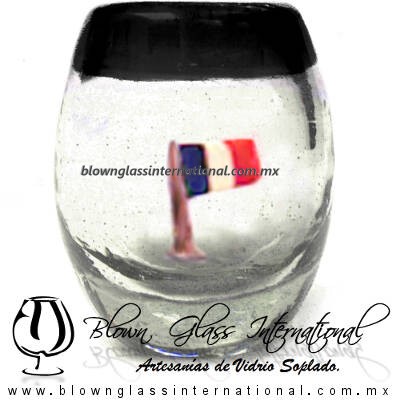 Tequilero barril con Bandera y Borde de color, Fábrica de Vidrio Soplado Artesanal, made in México - Blown Glass Factory Store Tonala, Handcraft, Handmade. Tequilero barril con Bandera y Borde de color, Fábrica de Vidrio Soplado Artesanal, made in México - Blown Glass Factory Store Tonala, Handcraft, Handmade.