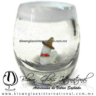 Tequilero barril con Rancherito y Borde de color, Fábrica de Vidrio Soplado Artesanal, made in México - Blown Glass Factory Store Tonala, Handcraft, Handmade.