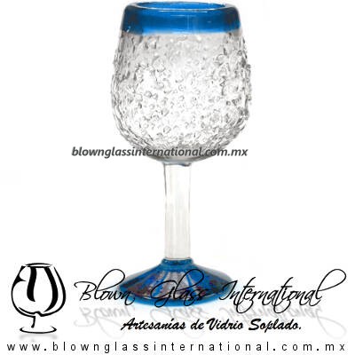 Copa Vino Granizado Natural Borde y Pie de Color Azul Aguamarina, Fábrica de Vidrio Soplado Artesanal, made in México - Blown Glass Factory Store Tonala, Handcraft, Handmade. Copa Vino Granizado Natural Borde y Pie de Color Azul Aguamarina, Fábrica de Vidrio Soplado Artesanal, made in México - Blown Glass Factory Store Tonala, Handcraft, Handmade.